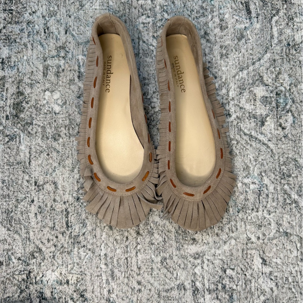 Sundance Suede Fringe Moccasins Size 38 - Picture 2 of 4